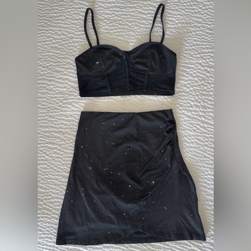 Elegant Black Skirt Set with Sparkle Details